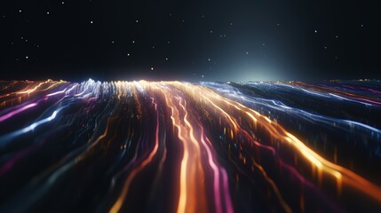 Wall Mural - colorful, glowing line of light that stretches across the sky. the colors are bright and vibrant, cr