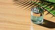 © Ha-Rin Light - Aloe vera skincare cosmetic jar with aloe leaf on wooden table