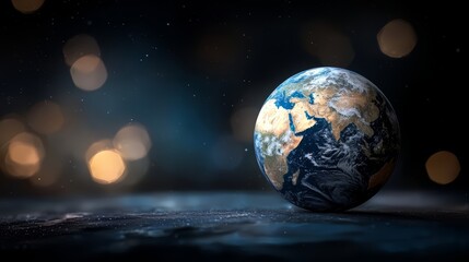 Wall Mural - Small planet is shown in the center of the image. The planet is surrounded by a blurry background, which gives the impression of a dreamy, ethereal atmosphere