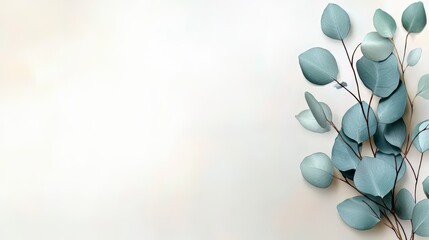 Wall Mural - White background with a beautiful green leafy plant on it. The plant is a leafy green plant with a few leaves, and it is placed in the center of the image