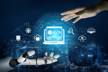 AI streamlines web development with smart coding tools, interface automation, and futuristic design systems for building efficient online platforms. Artificial intelligence spline