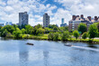 Rowing on the Charles River: an iconic New England scene blending nature and city in Cambridge, Massachusetts, USA
