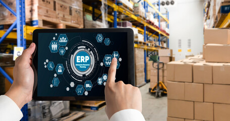 Wall Mural - ERP enterprise resource planning software for modish business to plan the marketing strategy