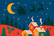 © Imtiaz - Santa Claus Sleigh Flying Over Snowy Village with Reindeer and Starry Night Sky