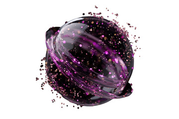 Wall Mural - Abstract 3D render of a transparent sphere with purple glitter and sparkling particles. background removed