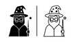 © Adobe - Stylized Wizard Character with Hat and Magic Wand in Two Variations.