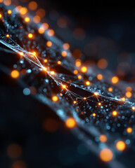Wall Mural - Interconnected Network of Lights: A stunning macro shot reveals a complex web of interconnected nodes, bathed in a warm, glowing light.
