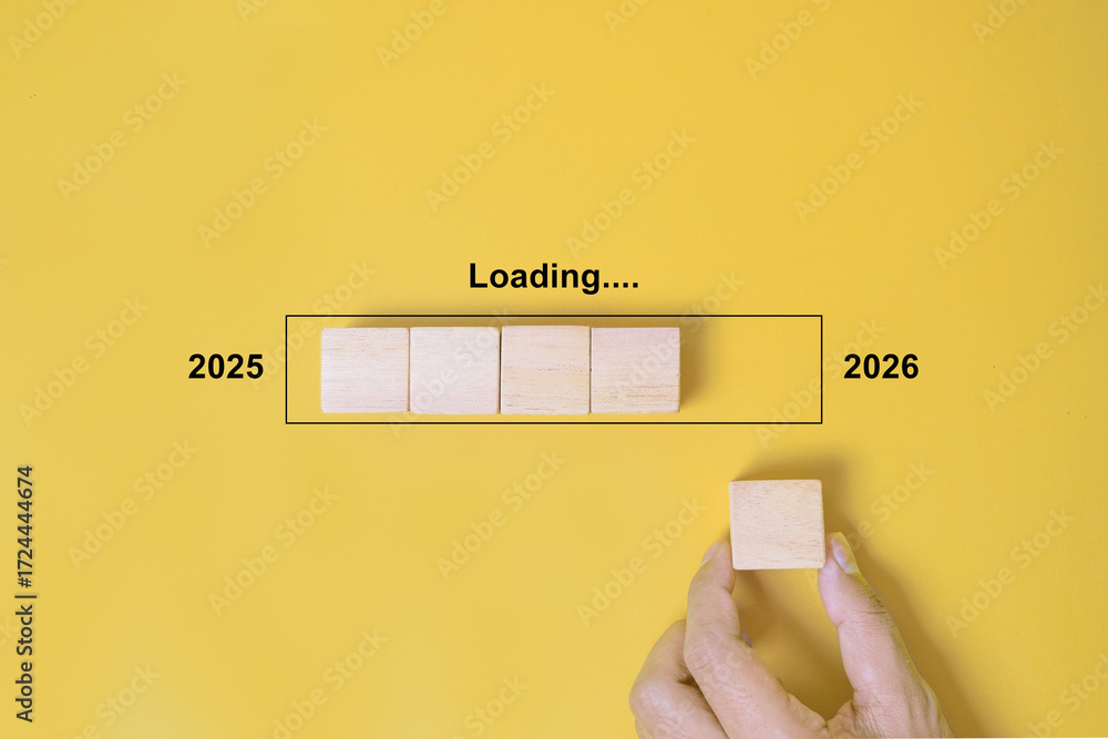 Стоковое фото «Loading Progress Bar from 2025 to 2026 with Wooden ...