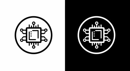 Digital Core: A sleek, graphic depiction of a digital core, presented in both contrasting tones of white and black, symbolizing technology's pervasive influence