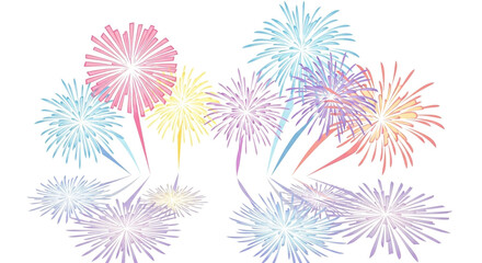 Colorful fireworks exploding in the sky on white background isolated on white background