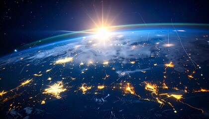 Wall Mural - Abstract space background featuring a luminous blue globe and distant stars