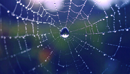 Water Droplet on Spider Web . Nature Concept. Generated Image