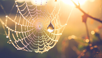 Water Droplet on Spider Web . Nature Concept. Generated Image