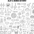 © pixraw - Hand-drawn collection of Ketupat food, cooking ingredients, and kitchen utensils for traditional Indonesian and Malay cuisine, perfect for Eid al-Fitr.