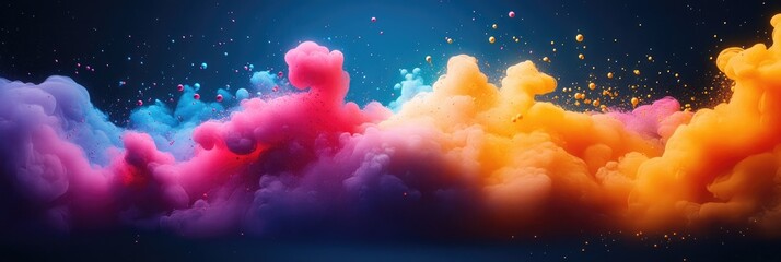 Canvas Print - Colorful swirling clouds of orange, pink, purple, and blue with dots against a dark backdrop