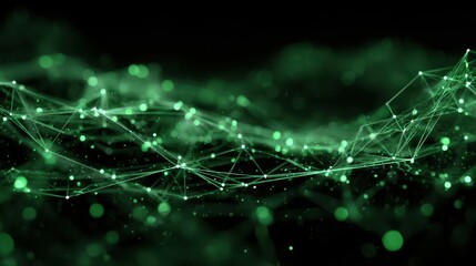 Wall Mural - Glowing Green Toned Plexus Network Background for Digital Art
