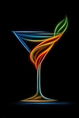 Canvas Print - Glowing outline of a martini glass with swirling colorful light accents