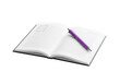 © Jamilul - 3d icon of open notebook with a purple pen on a transparent background