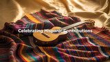 A traditional string instrument rests on a colorful woven textile, symbolizing Hispanic cultural heritage and artistic expression.