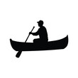 © hamiduls11arts - Silhouette of a person canoeing on a lake or river during the day, camper paddling canoe silhouette vector illustration