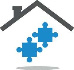 House roof with two puzzle pieces representing home solutions.