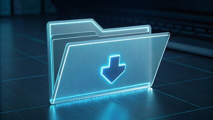 Digital Data Archive: A sleek, futuristic depiction of a digital folder with a download arrow, symbolizing the modern age of information, storage and access.