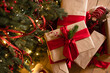 © Irina - Christmas presents in a box with a red ribbon lie under the Christmas tree