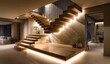 © Irfan - Modern wooden staircase in a spacious home, lit with warm lighting