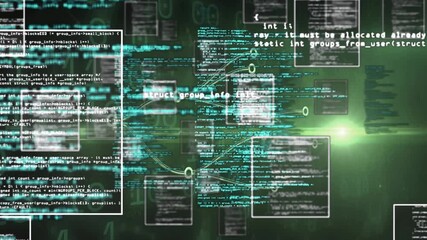 Wall Mural - Binary backdrop initiating code windows floating while nodes forming flowchart visualizing network