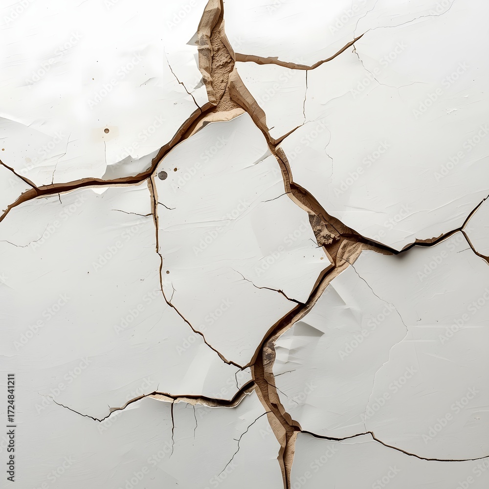 Risk Texture Deep crack line on white surface showing damaged wall texture and ...