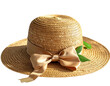 © Heru - Light brown straw sun hat with ribbon bow and leaves