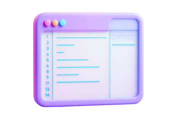 Abstract pastel coding window interface with colorful buttons and numbered lines in soft style, isolated on white background. Ai generative