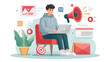 © suldev - Digital marketing strategy. Announce promotions and campaigns via email and social media. Marketer using laptop computer to manage targeted advertising.