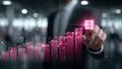 © Patoni - Blurred Businessman Interacting with Glowing Pink Chart Bars Displaying Growth and Progress in Cinematic HDR Style