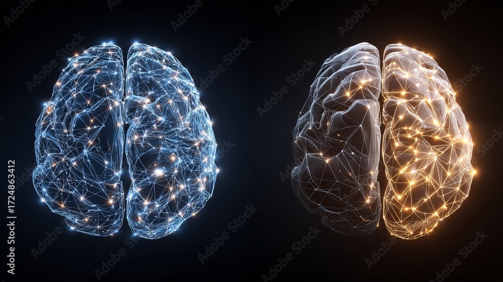 Dynamic neural network visualization of two glowing human brains ...