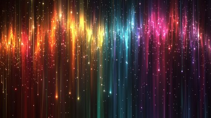 Wall Mural - Colorful, abstract, vertical light streaks against a dark, star-filled background