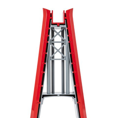 Abstract red and grey structure resembling a bridge tower isolated on transparent background