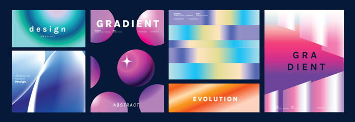 Wall Mural - Modern futuristic gradient background vector set.Cover template with vibrant geometric in different shape. Ideal design for social media, cover, banner, wallpaper, promotion, ads.
