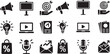 © Laila - Black marketing and business icons on white background megaphone billboard