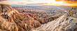 © Evaldas - Wide panoramic aerial view of Cappadocia volcanic landscape showing Rose Valley, Red Valley, Zelve and Pasabag Monks Valley at sunset, famous travel destination and UNESCO World Heritage site in Turke