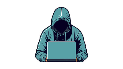 Illustration of a person in a hoodie using a laptop.