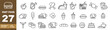 © Neko funny - Fast food set of web icons in line style. Burger, bowl, steak, hotdog, chicken, taco, drink, fries, candy, donut, tea, ice cream, sandwich, egg, ice cream, cup, pie, coffee. Editable stroke icons