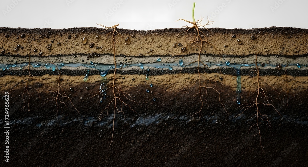Soil Layers with Plant Roots A Cross-Section View of Hydration and ...