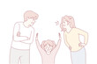 © drawlab19 - Unhappy little kid suffer from parents arguing. Small child struggle with mom and dad fighting. Domestic violence effect on children. Vector illustration.