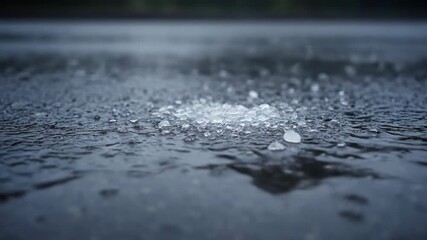 Wall Mural - ﻿Timelapse of hail accumulating and melting on a dark pavement precipitation, fast, rapid