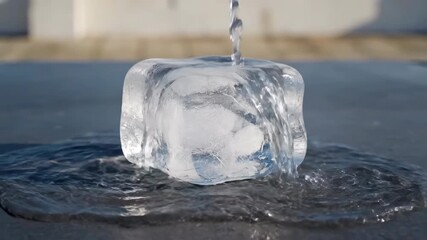 Wall Mural - ﻿Timelapse of a large ice block slowly melting and disappearing, revealing the surface beneath environment, transformation, transition