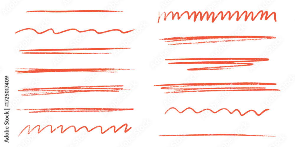 Red line brush stroke with pencil underline and crayon textures for ...