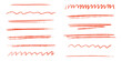 © Yuliia Osadcha - Red line brush stroke with pencil underline and crayon textures for graphic design - wavy marks, straight elements and zigzag patterns. Hand drawn highlights with rough edges for text decoration.