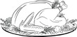 © Moncia - hand drawn Roasted Turkey with Garnish on Platter silhouette vector illustration