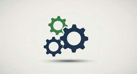 Three interlocking gears, one green and two blue, symbolizing teamwork and processes.